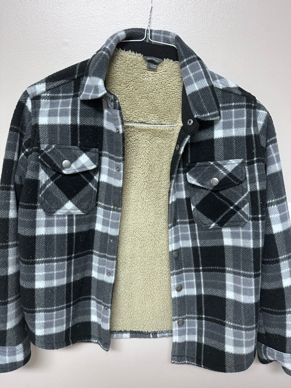 Eddie Bauer Black & Gray Plaid Sherpa-Lined Jean Jacket - Picture 3 of 4